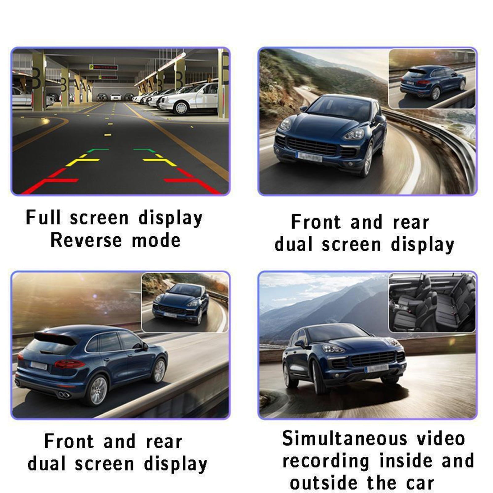 Vehicle Camera Clearance 3 Channel Dash Cam Front And Rear Inside,HD 1080P Dash Camera,170°+140° Wide Angle,IR Night Vision,Loop Recording,G-Sensor