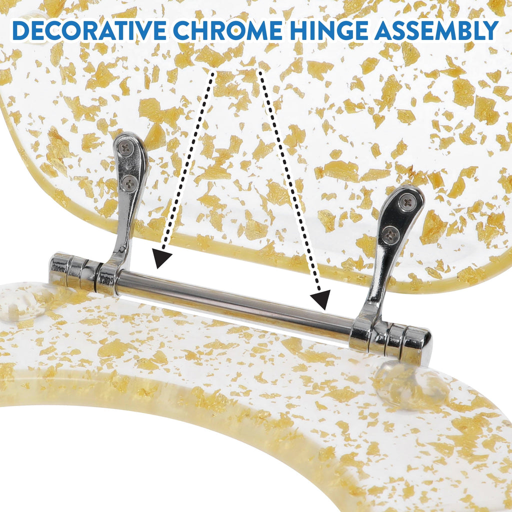 Ginsey Round Resin Decorative Toilet Seat with Chrome Hinges, Gold Foil