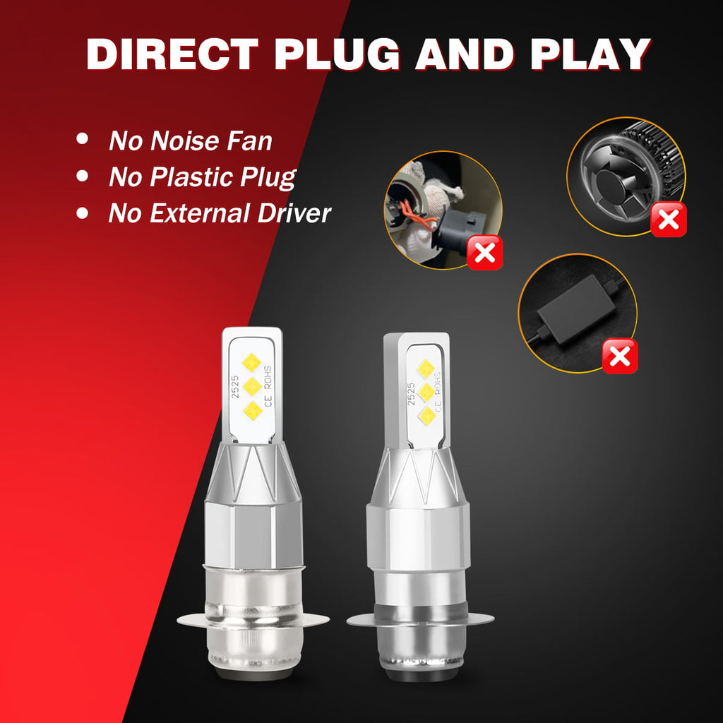 2x H6M LED ATV Headlight Bulb For Honda Suzuki Kawasaki Yamaha 6000K 40W White