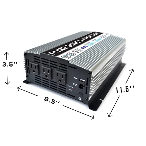 GoWISE Power 1500W Pure Sine Wave Power Inverter 12V DC to 120 V AC with 3 AC Outlets, 1 5V USB Port, 2 Battery Cables, and Remote Switch (3000W Peak) PS1005 (Brand Name/Packaging May Vary)