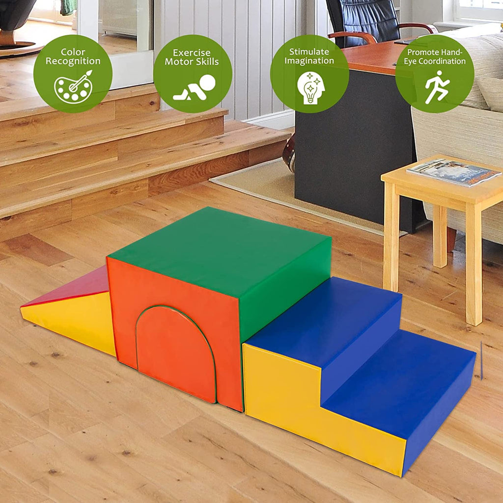 Polar Aurora 4PCS Single-Tunnel Foam Climber and Crawl Activity Play Set Soft Foam Toddler Stairs and Freestanding Indoor Active Play Structure for Toddlers and Kids, Easy to Assemble