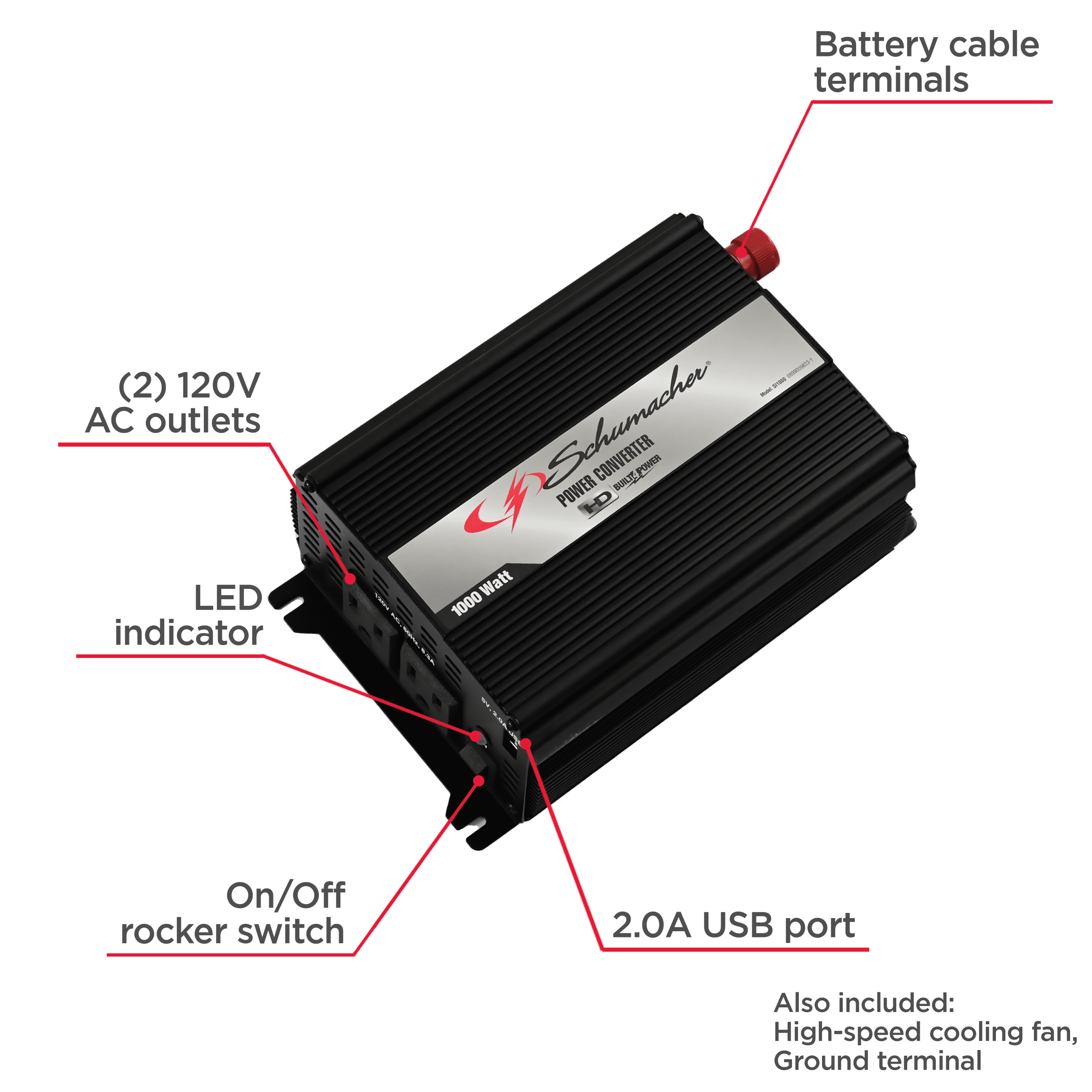 Schumacher Electric 1000 Watt / 2000 Peak Watt Power Converter
