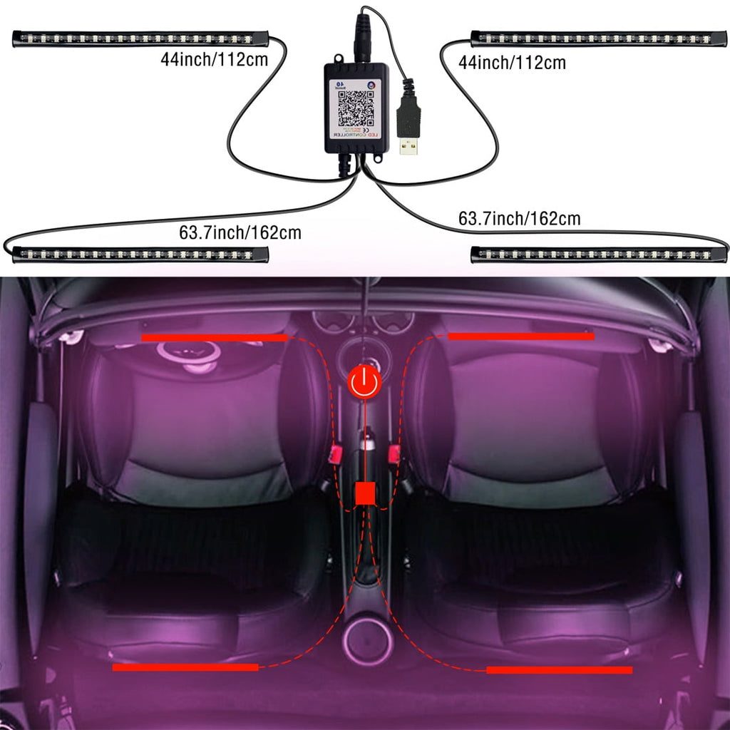 HXXF Interior Car Lights Car Accessories Car Led Lights APP Control with Remote Music Sync Color Change RGB Under Dash Car Lighting with USB Car Charger (RGB)