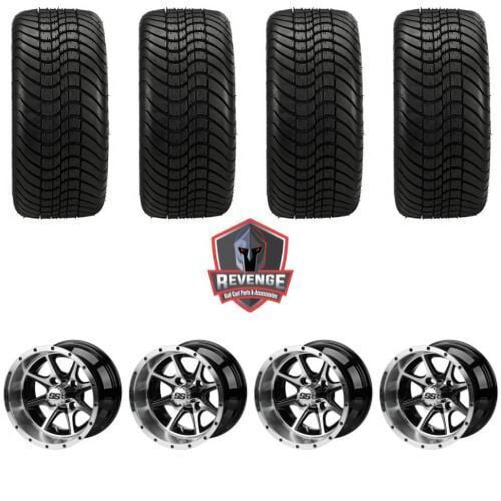12" Azusa Machined Black Golf Cart Wheels and Tires Combo (215/35-12) Set of 4
