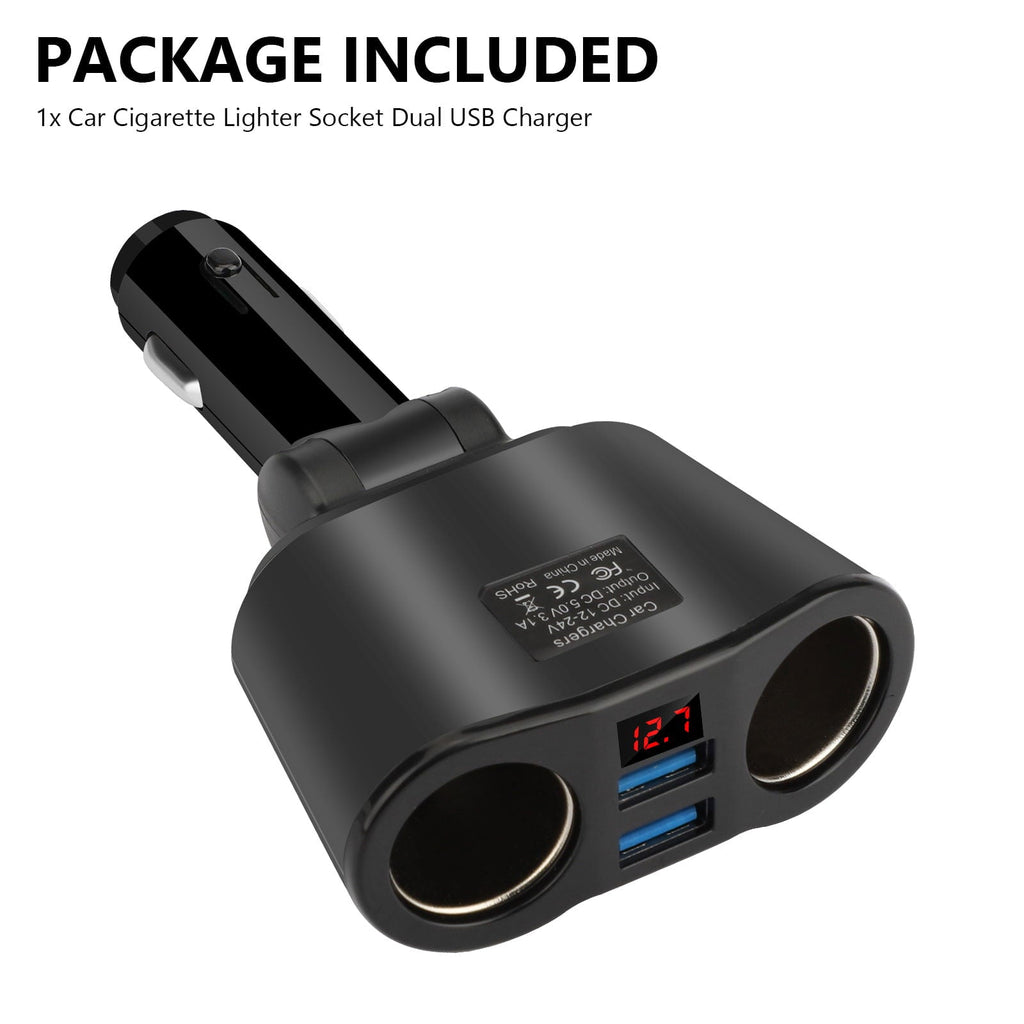 2 Socket Cigarette Lighter Splitter, TSV 120W Cigarette Lighter Adapter, Car Charger with Dual USB Ports 3.1A Outport for GPS/Dash Cam/Phone/Pad