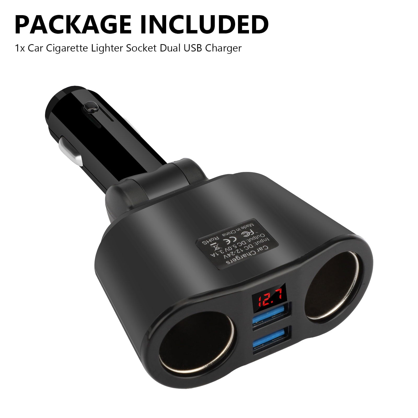 2 Socket Cigarette Lighter Splitter, TSV 120W Cigarette Lighter Adapter, Car Charger with Dual USB Ports 3.1A Outport for GPS/Dash Cam/Phone/Pad