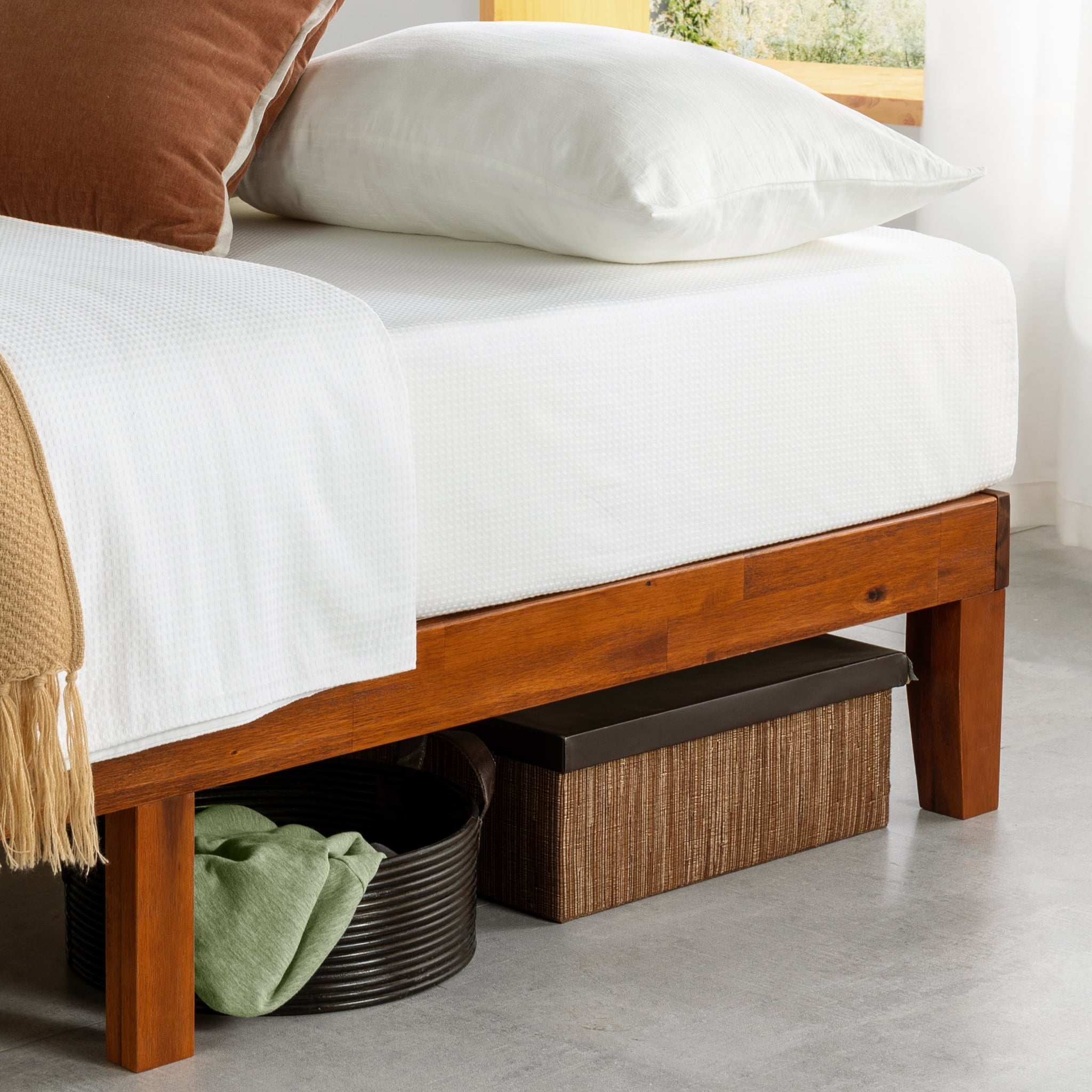 Mellow Naturalista Classic 12" Solid Wood Platform Bed with Wooden Slats, Queen, Cherry