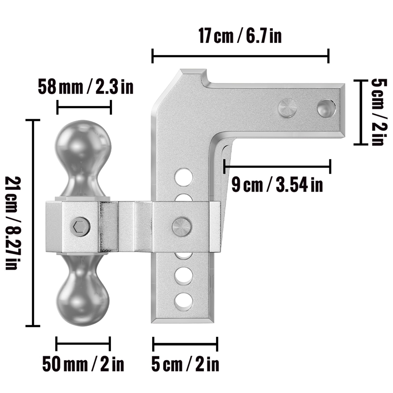 BENTISM Adjustable Trailer Hitch, Fits 2" Receiver, 6" Drop Ball Mount Hitch w/ Forged Aluminum Shank ＆ Two Iron Balls, 12500 lbs Towing Capacity for Most Common Needs, Dual Locking Pins Included