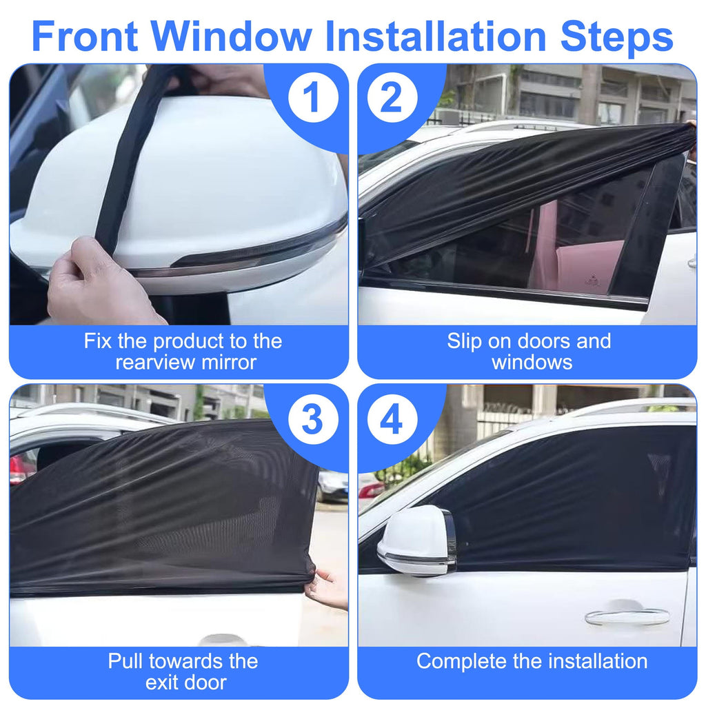 TSV 4Pcs Car Window Sun Shade, Universal Car Window Screens, Breathable Mesh Sun Visor Shades Protect from UV Rays, Sun Glare