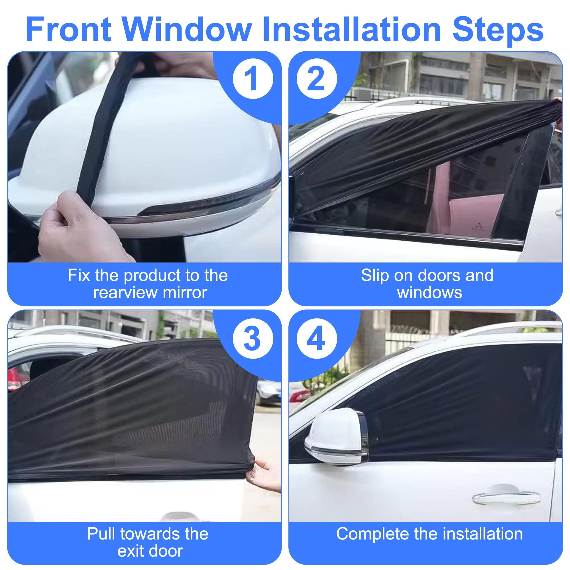 TSV 4Pcs Car Window Sun Shade, Universal Car Window Screens, Breathable Mesh Sun Visor Shades Protect from UV Rays, Sun Glare