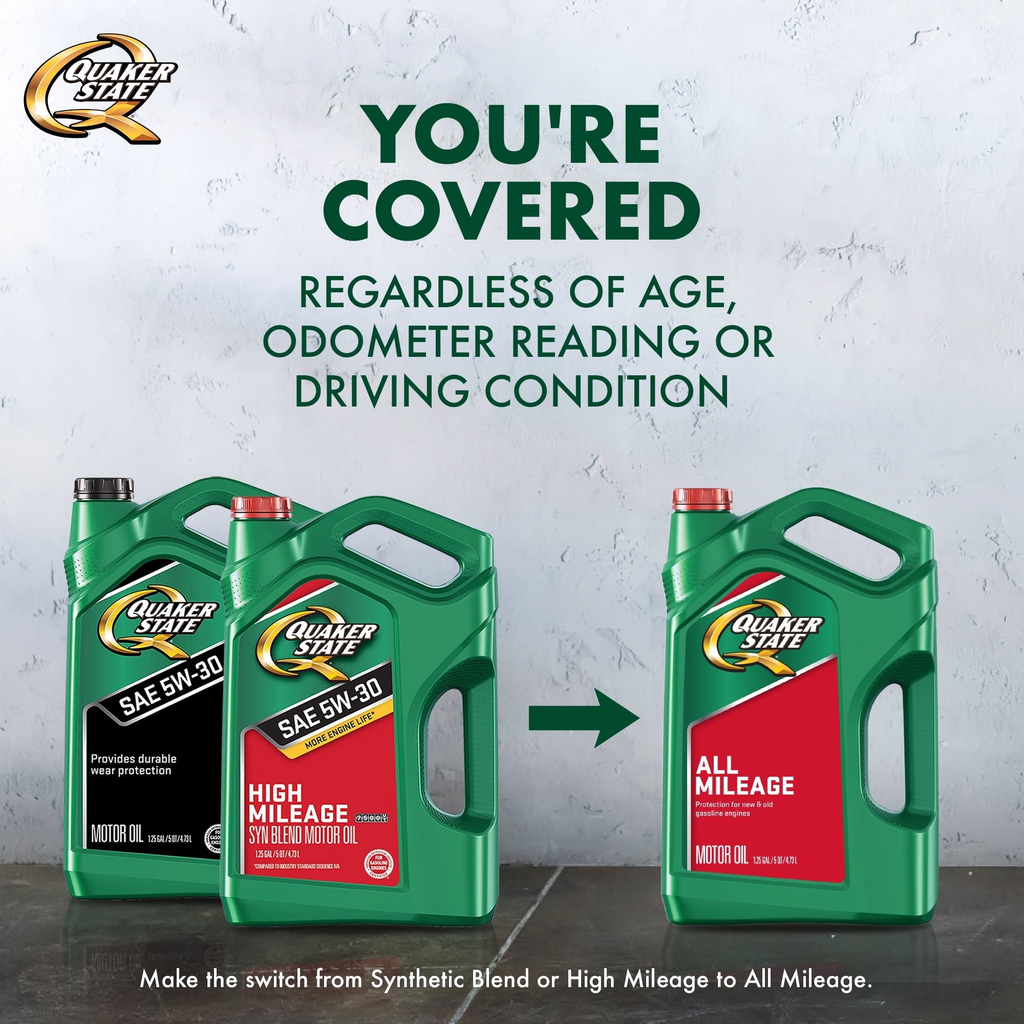 Quaker State All Mileage Synthetic Blend 5W-30 Motor Oil, 5 Quart