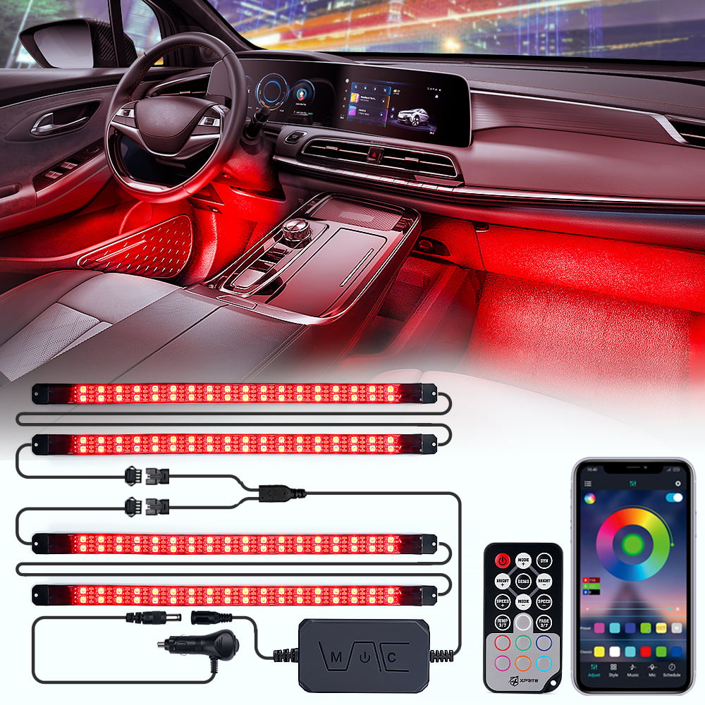 Xprite 4PC Celestial Series Double Row RGB LED Interior Car Light Set - Bluetooth and Remote Control