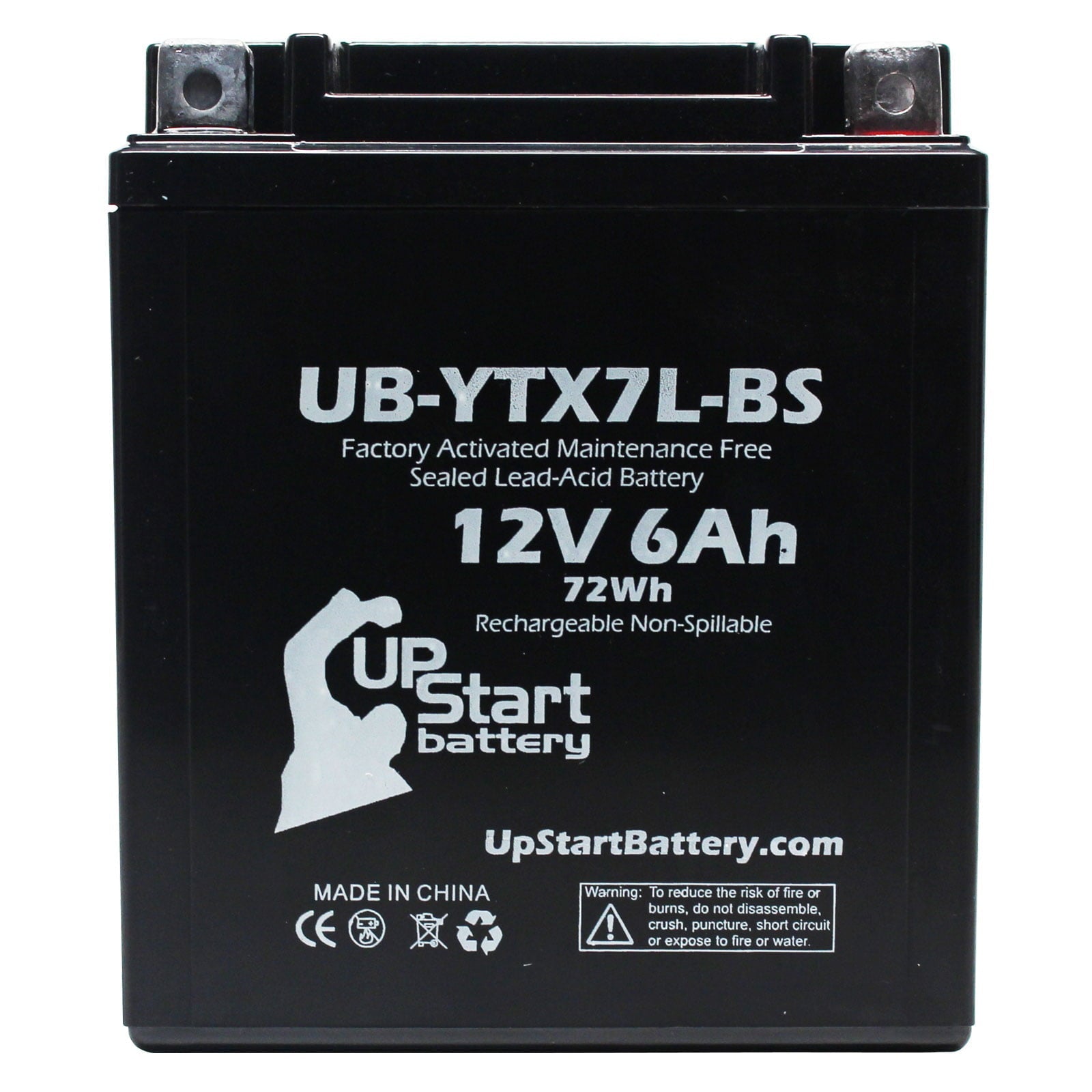 Replacement 2007 Kawasaki EX250 Ninja 250CC Factory Activated, Maintenance Free, Motorcycle Battery - 12V, 6Ah, UB-YTX7L-BS