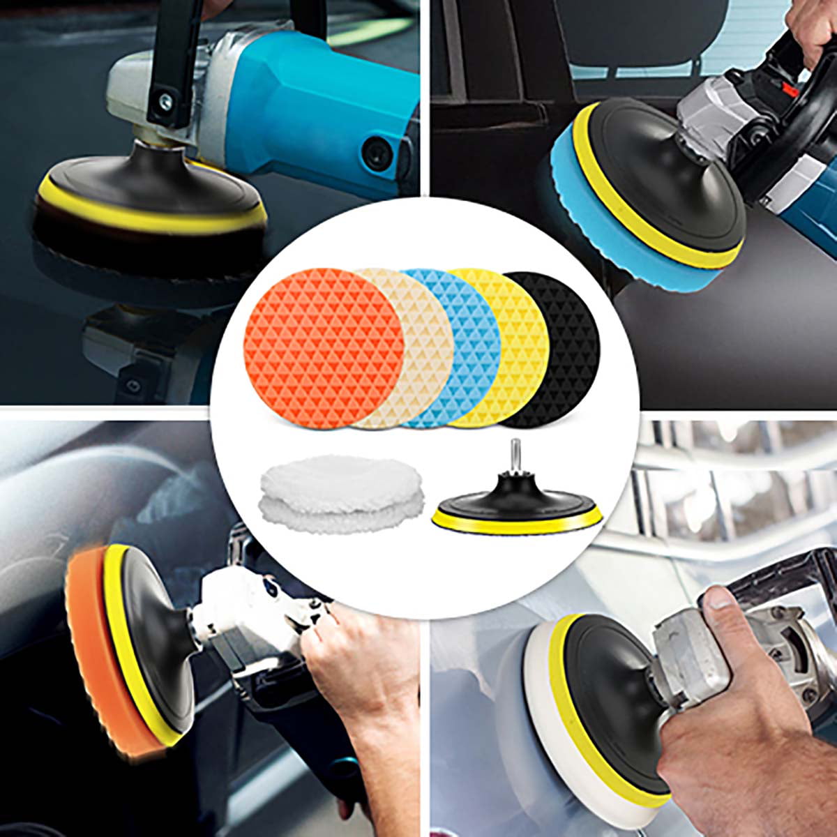 Buffing Polishing Pads, MATCC 8PCS 6 Inch Buffing Pads Kit, M14 Drill with Polishing Pads Kit for Car Buffer Polisher Compounding, Polishing and Waxing