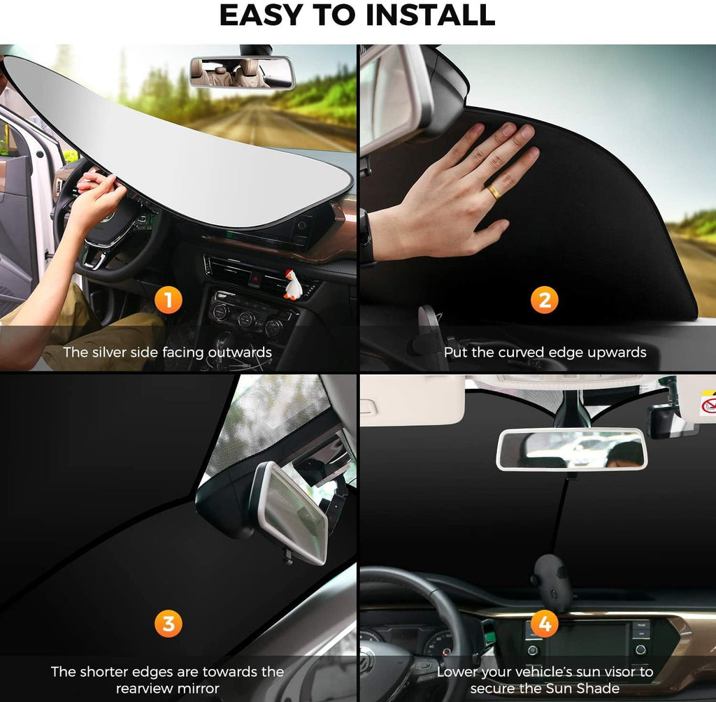 AstroAI 2-Piece Windshield Sun Shade - Windshield Shade Foldable Car Front Sunshield Blocks Max UV Rays, for Full Size SUV Truck Tesla, Silver