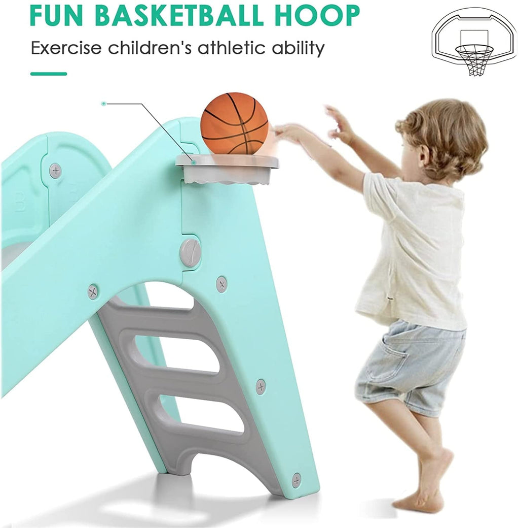 Pirecart Kids Slide, Indoor Toddler Slide and Climbers with Basketball Hoop & Ball