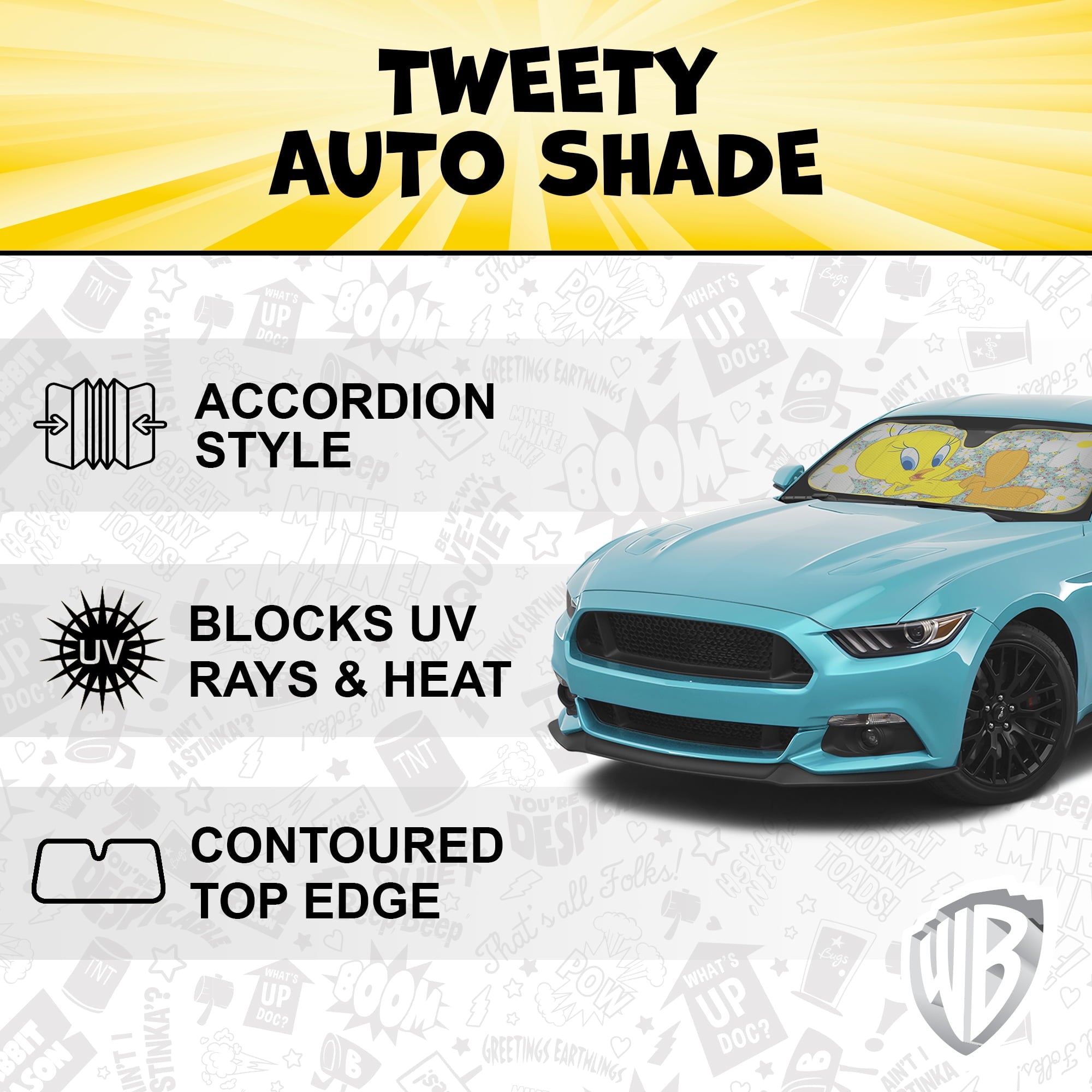 BDK Tweety Bird Front Windshield Auto Shade, Accordion Folding Auto Sunshade for Car Truck SUV-Blocks UV Rays Sun Visor Protector, Keeps Your Vehicle Cool-58 x 27 Inch