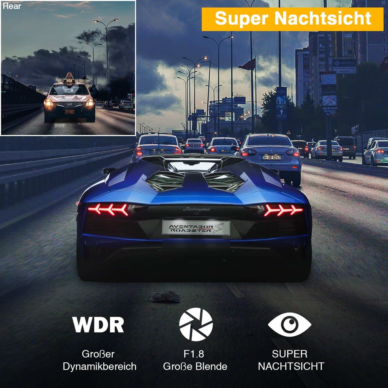 4K Dash Cam Front Rear Car Camera with Night Vision, Campark 3" IPS Screen Supercapacitor Camera for Car, with Parking Monitoring, Loop Recording, G-Sensor, Screen Saver