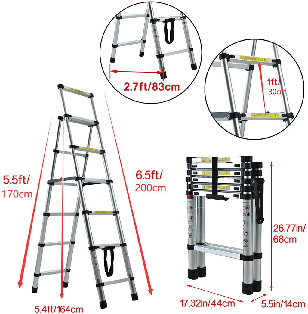 6+5 Telescopic Step Ladder Aluminium Heavy Duty 150KG/330lb Folding Portable Extendable Anti-Slip Stepladder for Home Garden Office Garage Home Loft DIY
