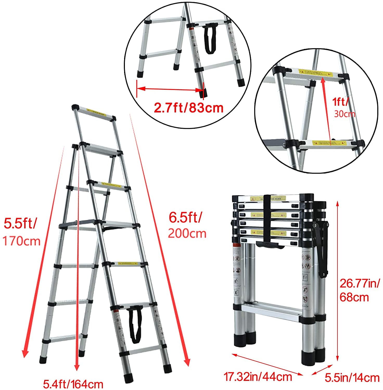 6+5 Telescopic Step Ladder Aluminium Heavy Duty 150KG/330lb Folding Portable Extendable Anti-Slip Stepladder for Home Garden Office Garage Home Loft DIY