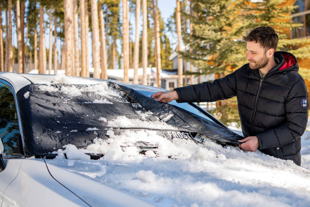 Frost Guard Go Windshield Cover for Snow and Ice, One Size, Security Panels, 61x32 inches, Black