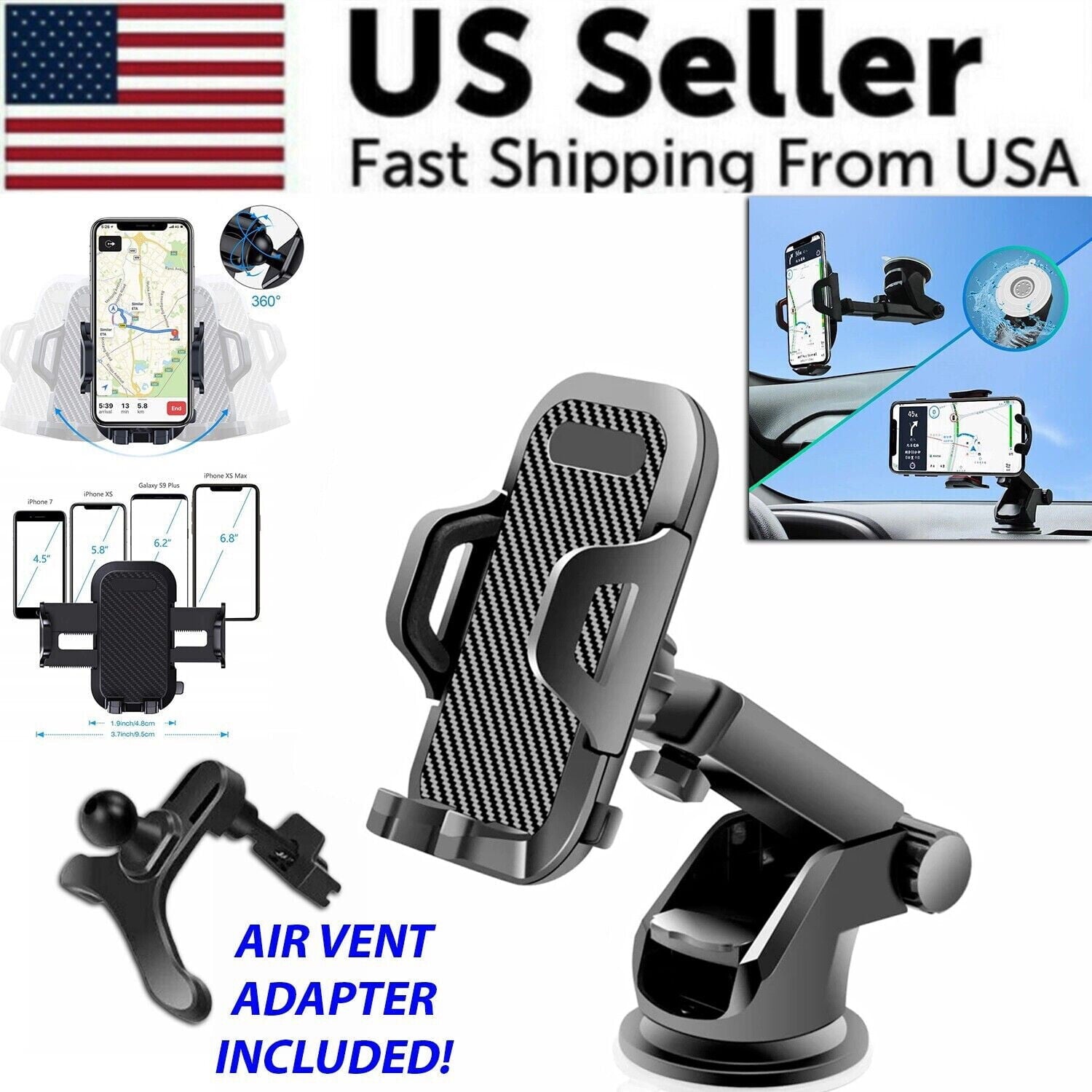 360° Universal Mount Holder Car Stand Windshield For Mobile Cell Phone GPS