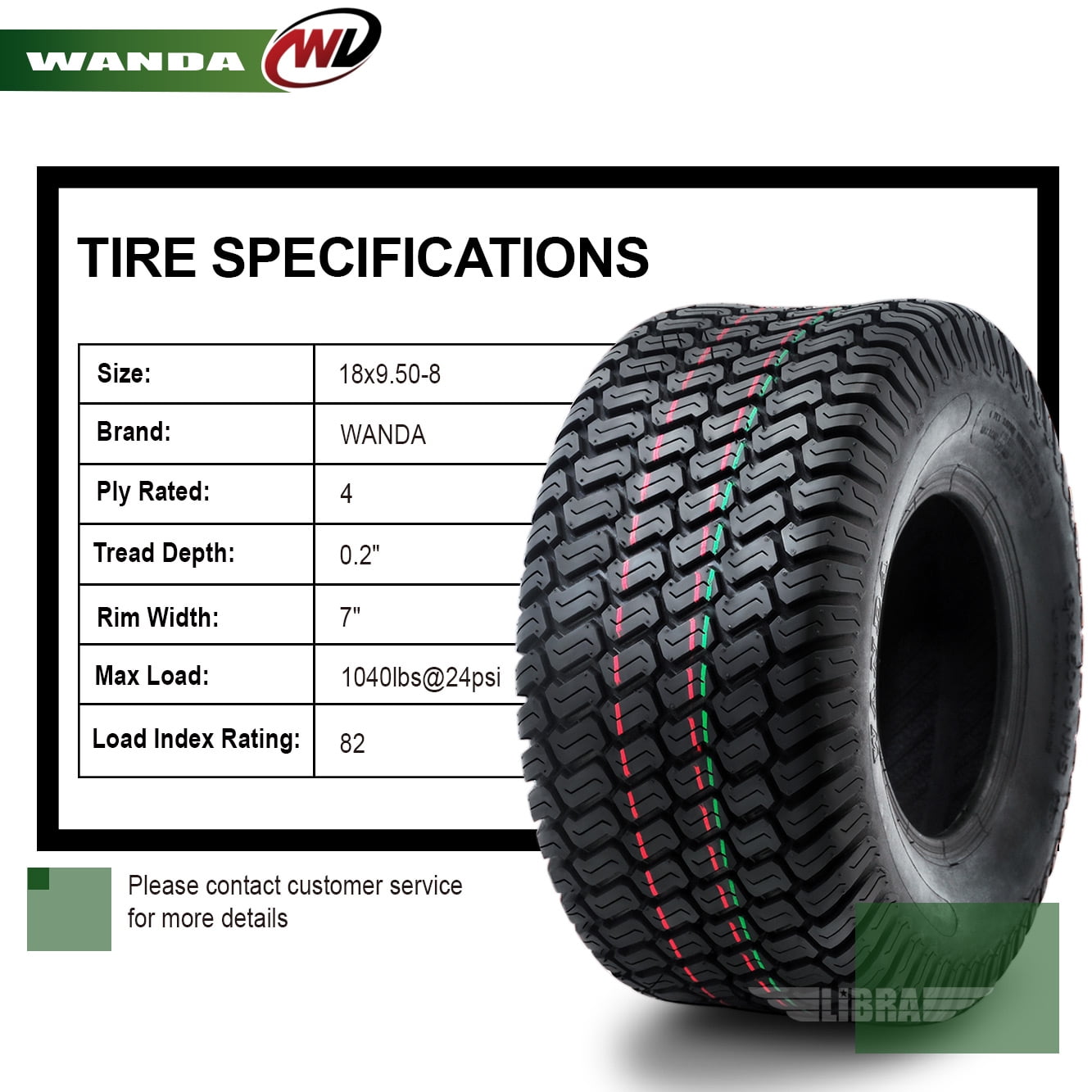 2 New WANDA 18x9.50-8 Lawn Mower Utility/ Golf Cart Turf Tires P332 -13032
