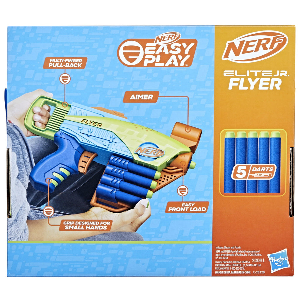 Nerf Elite Jr Flyer, Easy Play Foam Dart Blaster, 5 Nerf Elite Darts, Christmas Stocking Stuffers for Kids, 6+