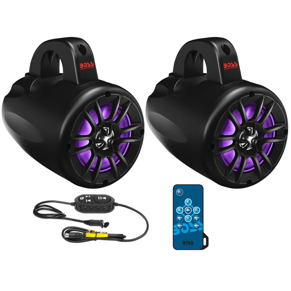 BOSS Audio Systems B40RGB ATV UTV Marine Weatherproof System - Amplified, 4 Inch Stereo Speakers, Full Range, 2 Way, Full Range Audio, Tweeters, Bluetooth, IPX5 Rated Weatherproof, Sold in Pairs