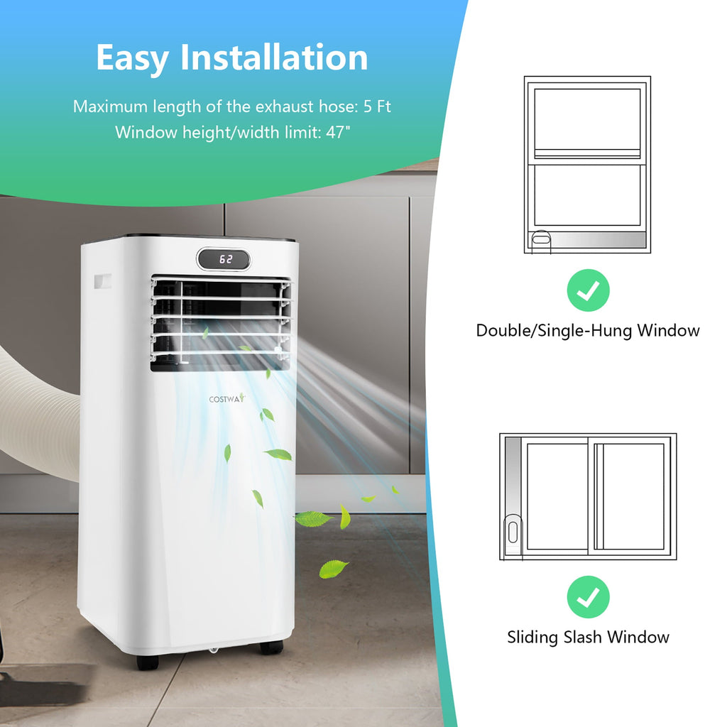 Costway 6000 BTU (10000 BTU ASHRAE) Portable Air Conditioner w/ Remote Control 3-in-1 Air Cooler w/ Drying White