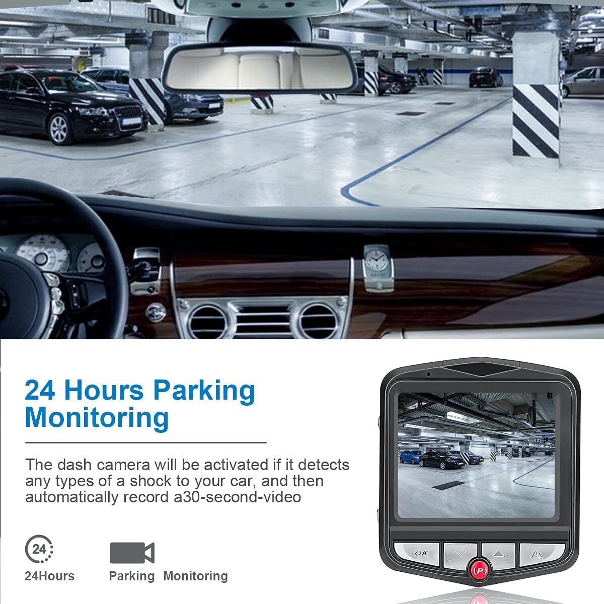 Elegant Choise Dash Cams Front Car Camera with Night Vision G-Sensor 1080P 2.4", Black