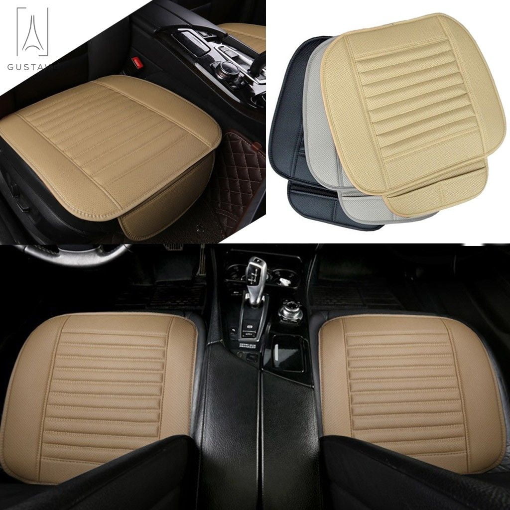 Gustave Universal Car Seat Cover, Car Front Seat Cushion Breathable PU Leather Pad Mat Non Slip Bottom for Auto Supplies Office Chair with Storage Pouch "Gray"