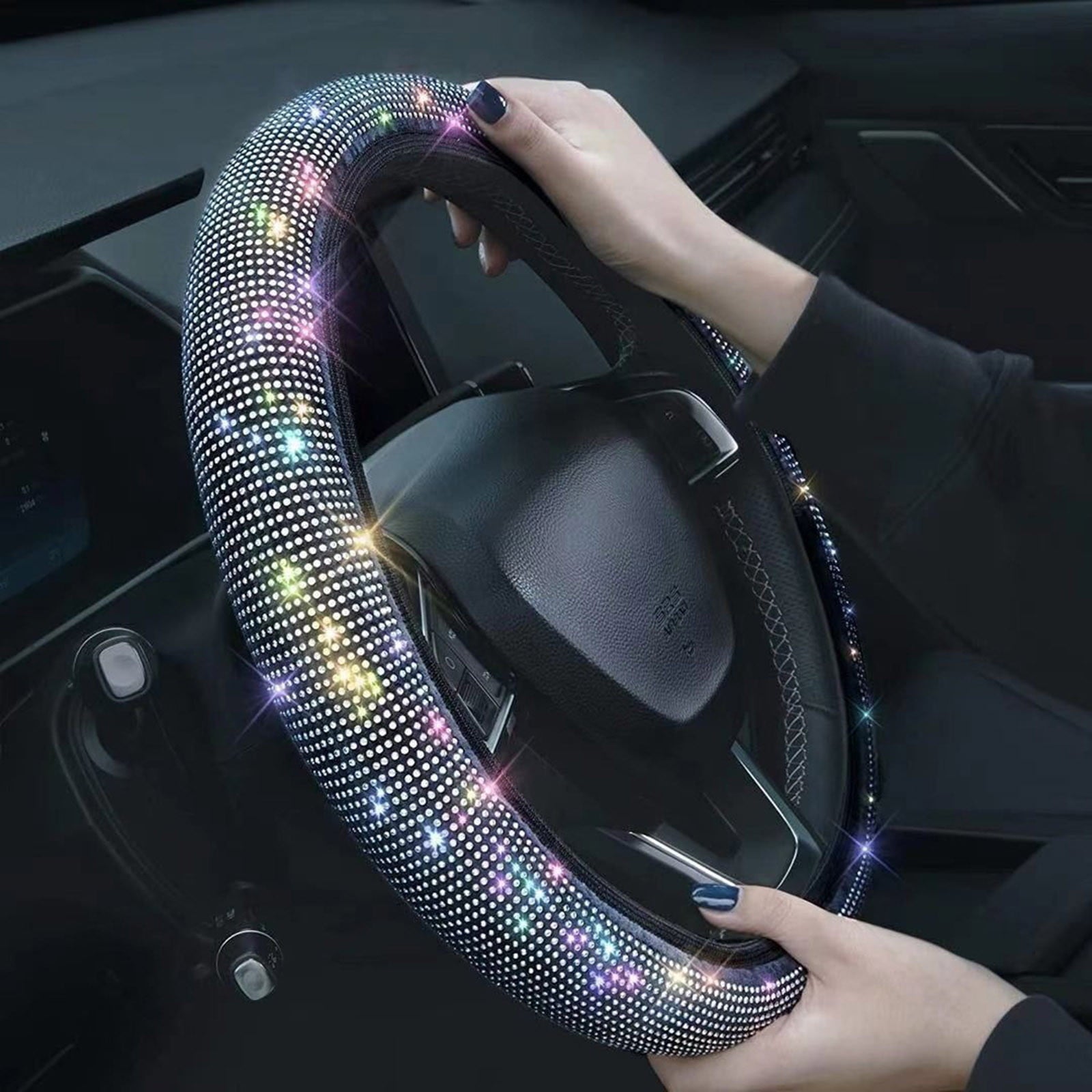 Crystal Bling Rhinestone Car Steering Wheel Cover Universal Fit 37 38cm Car SUV