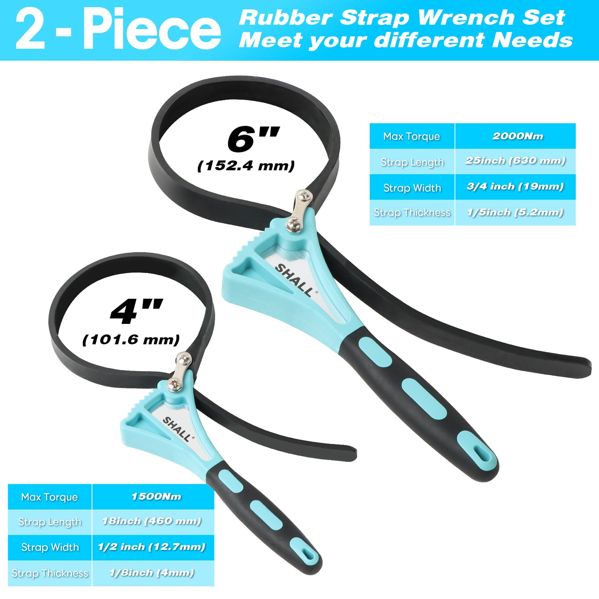 SHALL Oil Filter Wrench Set Rubber Strap Wrench 2-Pack PVC Gloves Wrenches Set