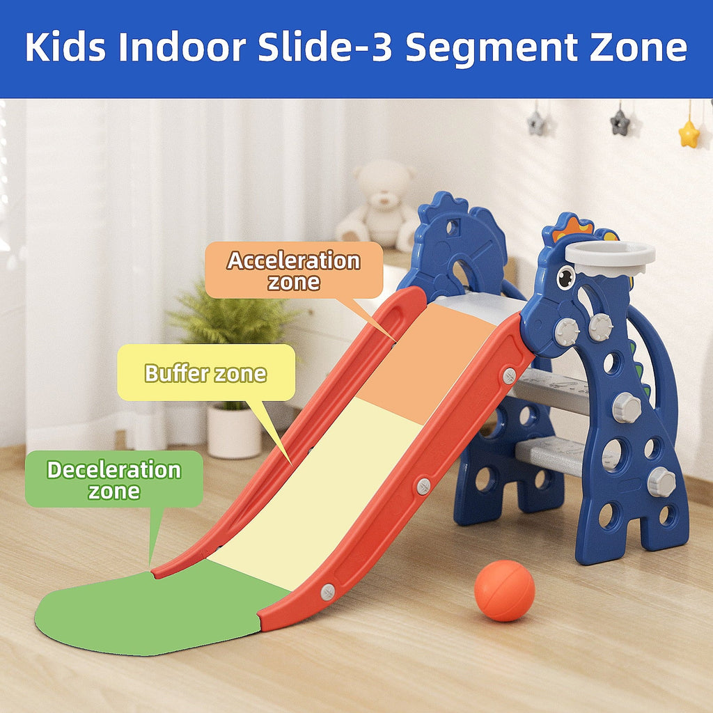 KORIMEFA Toddler Slide Kids Slide with Basketball Hoop for Baby, Backyard Baby Playground Kids Slide, Freestanding Baby Climber Playset Indoor Slide Toys, Slide for Toddlers Age 1-3 Boys Girls, Blue