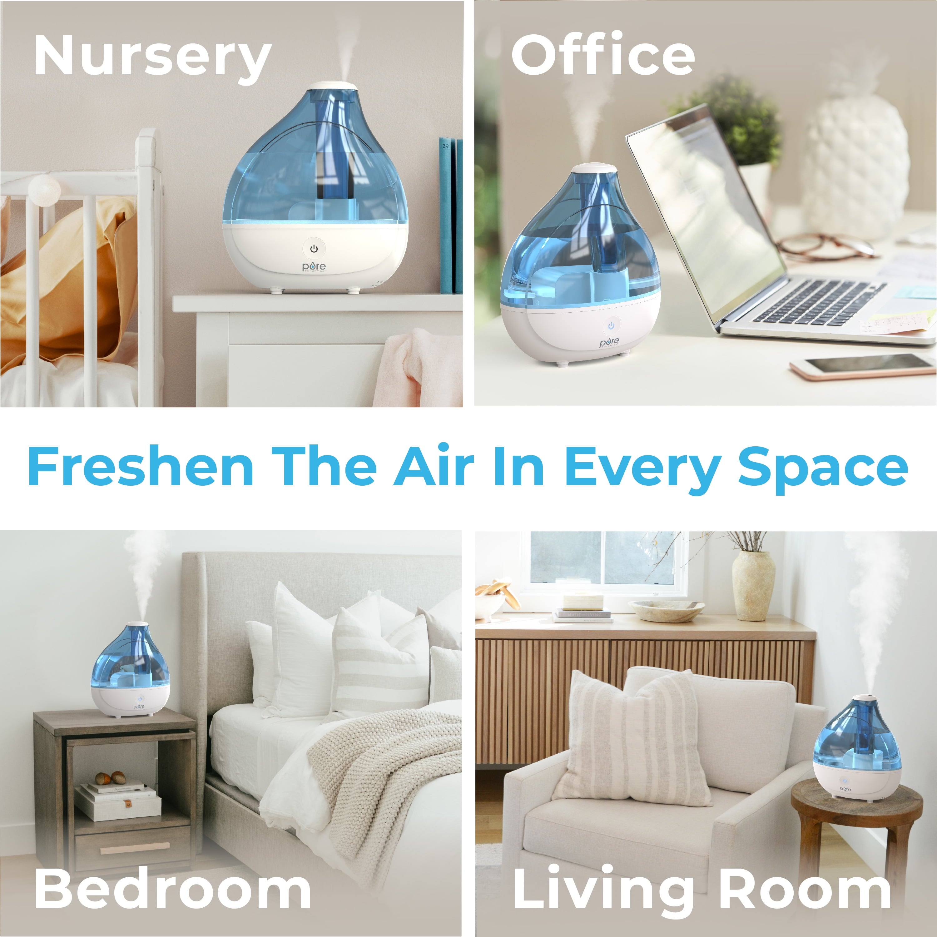 Pure Enrichment MistAire Ultrasonic Cool Mist Humidifier - Quiet Air Humidifier That Lasts Up To 25 Hours, 360° Rotation Nozzle, Auto Shut-Off, Night Light