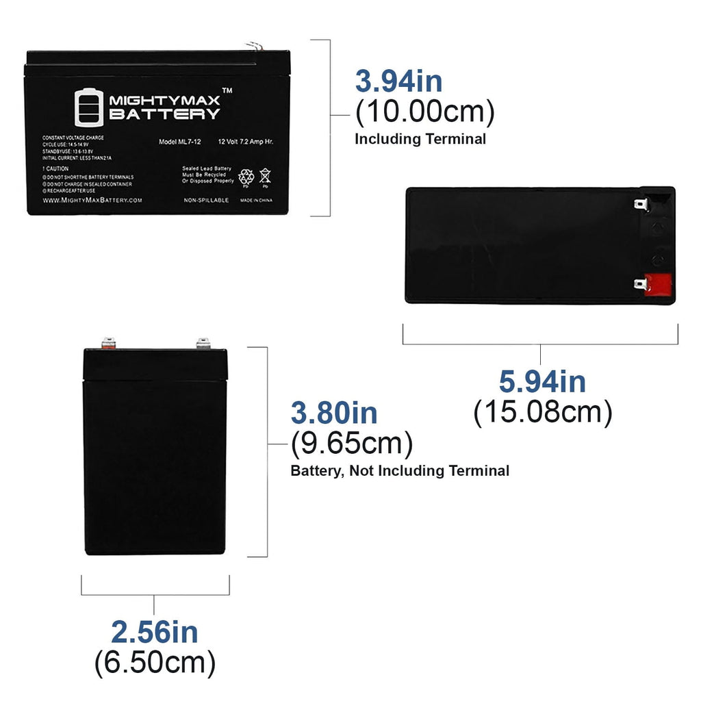 12 Volt 7ah Rechargeable Battery with F1 (.187") Terminals