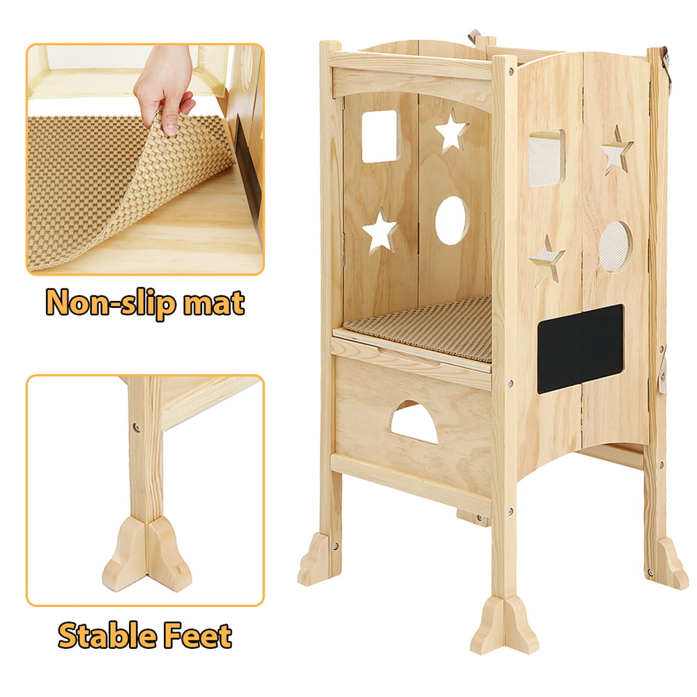 Foldable Toddler Kitchen Step Stool Helper, Adjustable Height Safety Cooking Stool Tower for Toddlers