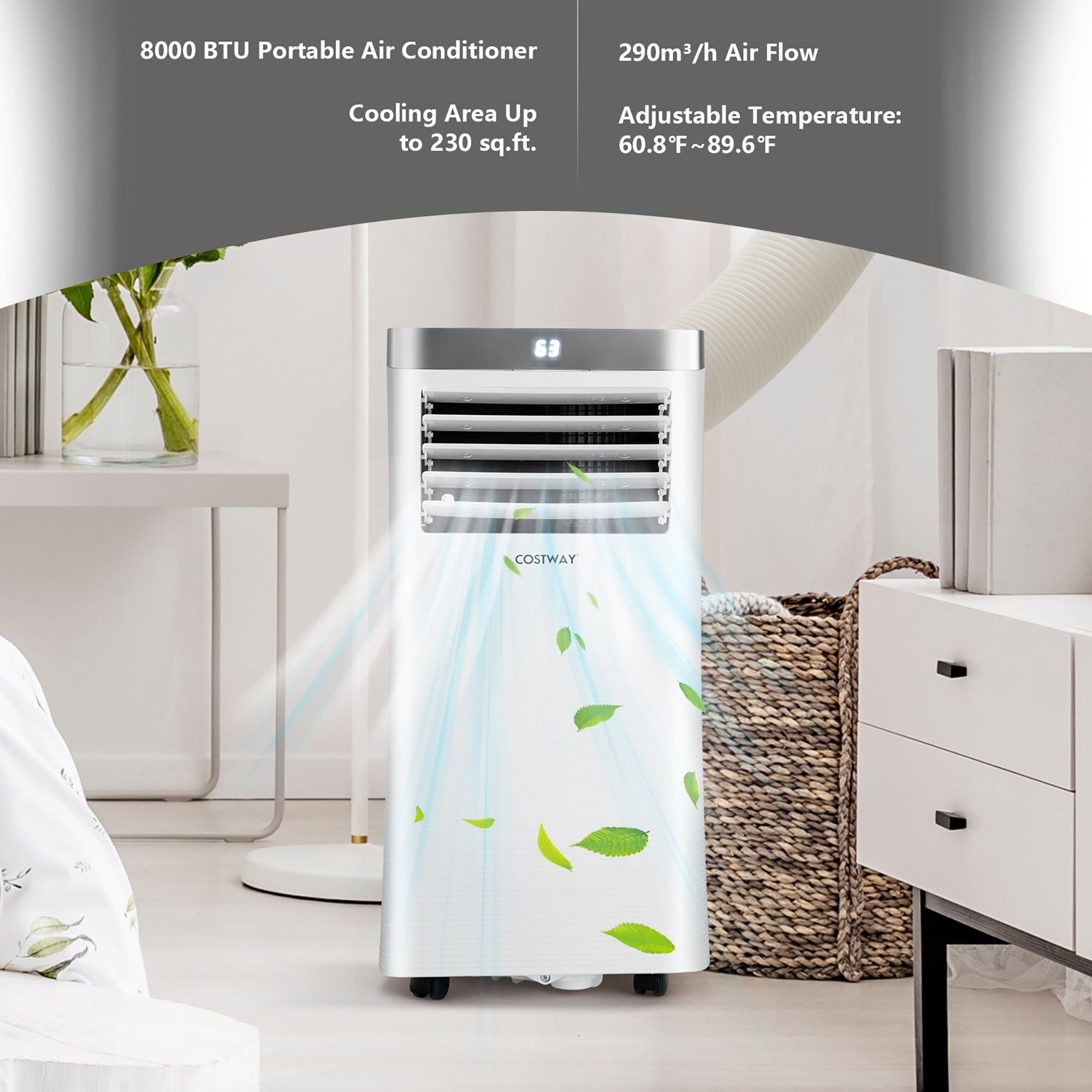 Costway 5000 BTU (8000 BTU ASHRAE) Portable Air Conditioner 3-in-1 Air Cooler with Remote Control
