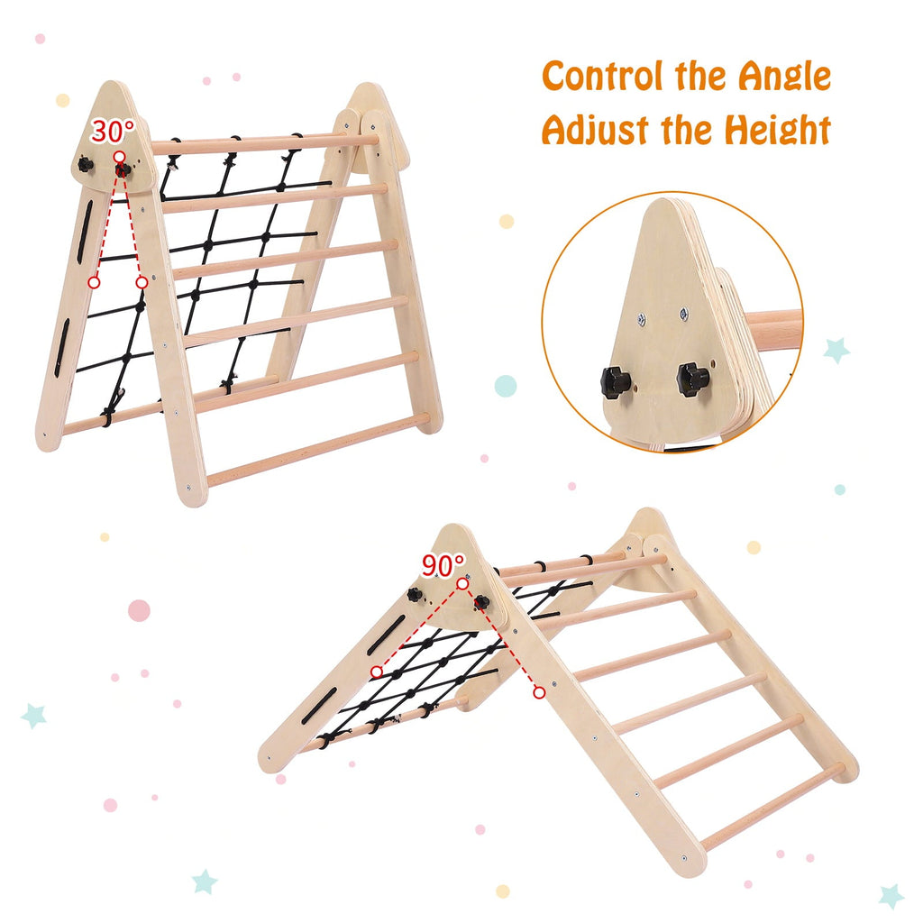 Garvee 2-in-1 Wooden Climbing Toys, Foldable Triangle Ladder Toy, with Ramp, Slide or Climb, Indoor Gym Playground Playset for Toddlers