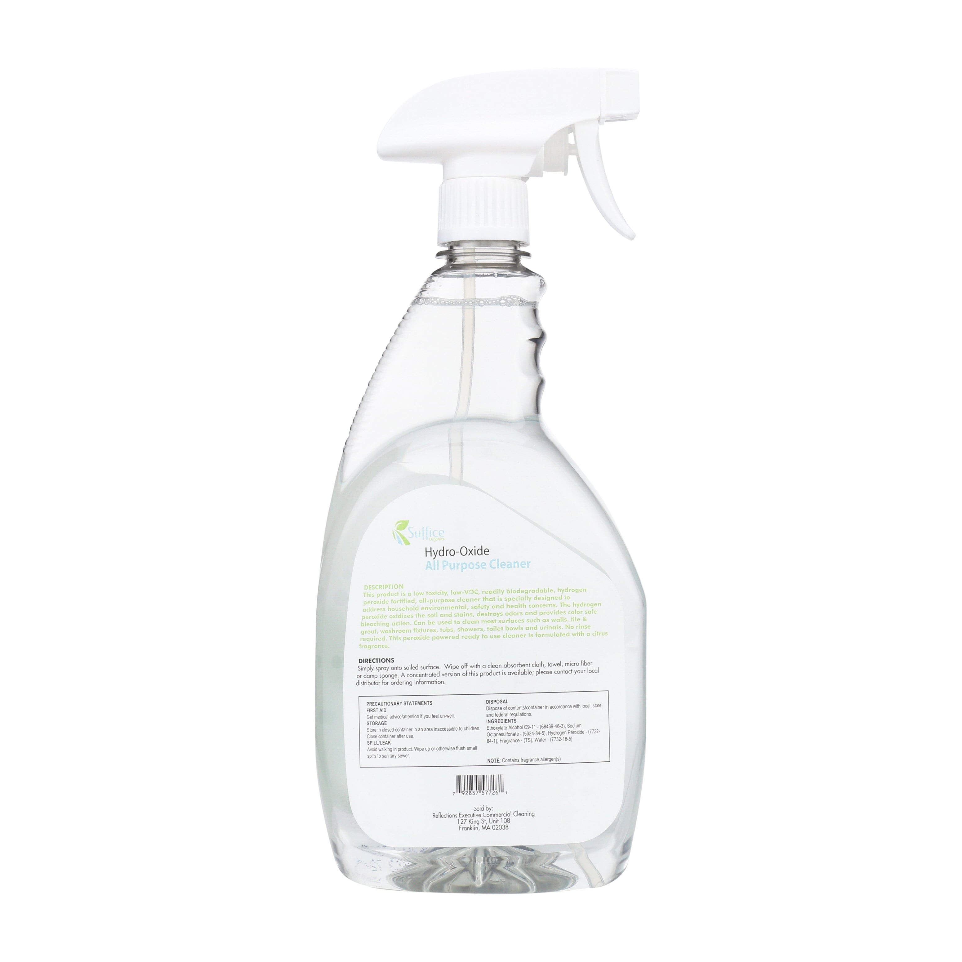 Suffice Organics. Natural Kid Friendly Pet Friendly Hydro-Oxide Peroxide  All-Purpose Cleaner and Degreaser