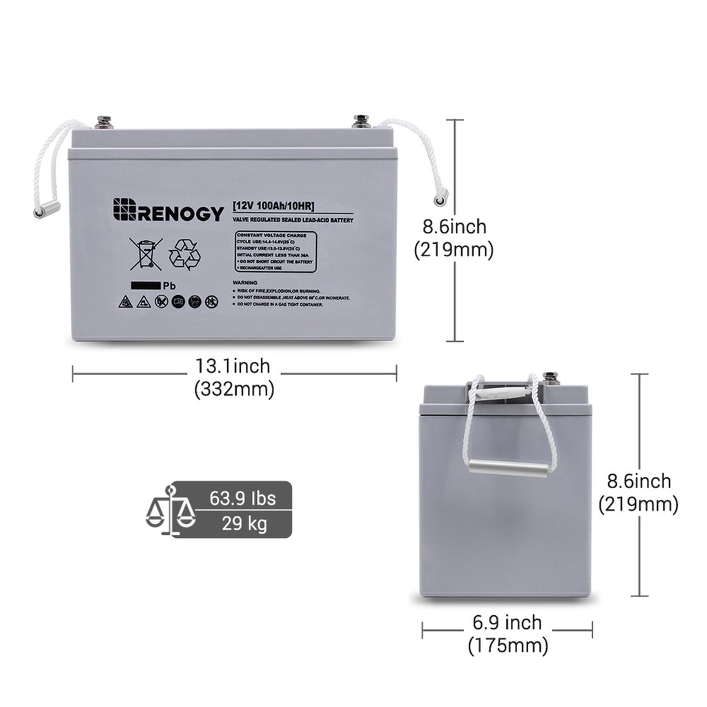 Renogy Deep Cycle AGM Battery 12 Volt 100Ah, Home Improvement Renewable Energy for Marine, RV, Carbin,  Solar Energy Storge, Maintenance-Free, off-Grid Solar System