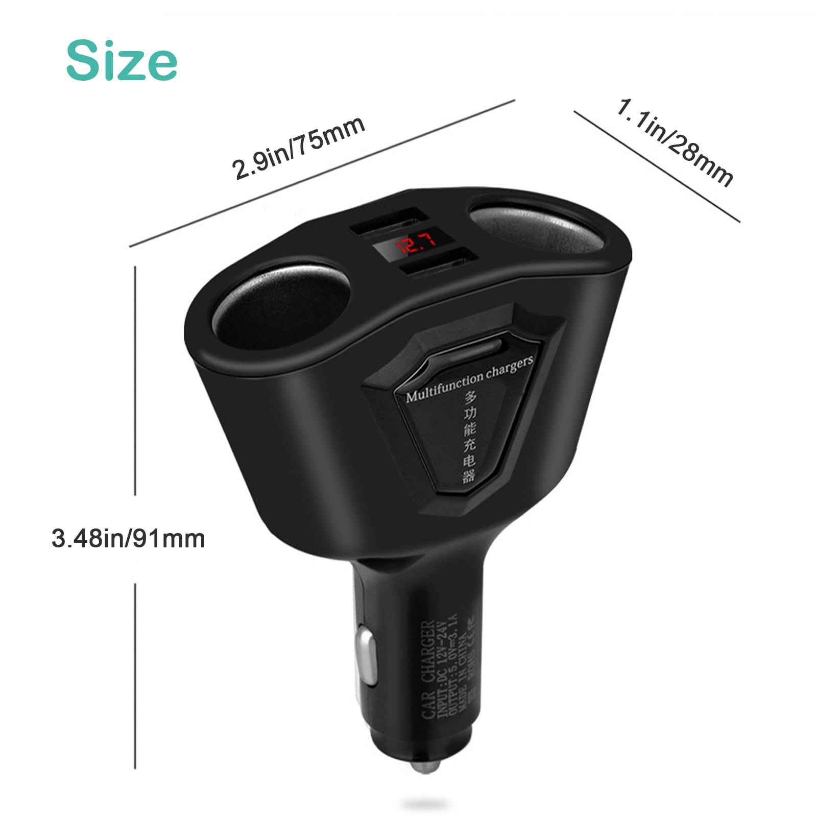 2 Socket Cigarette Lighter Splitter, TSV 120W Cigarette Lighter Adapter, Car Charger with Dual USB Ports 3.1A Outport for GPS/Dash Cam/Phone/Pad