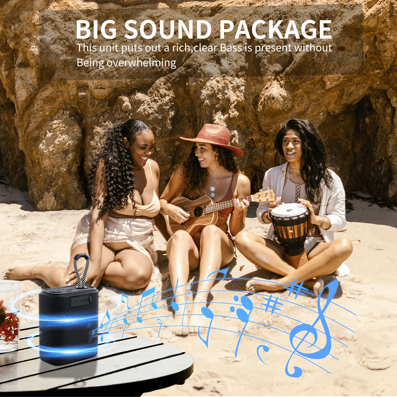 Portable IPX7 Waterproof Bluetooth Speaker, Shower Speaker FM Radio with HD Sound,Outdoor Speaker, TF Card SD Aux, 8H Playtime, True Wireless Stereo,Black