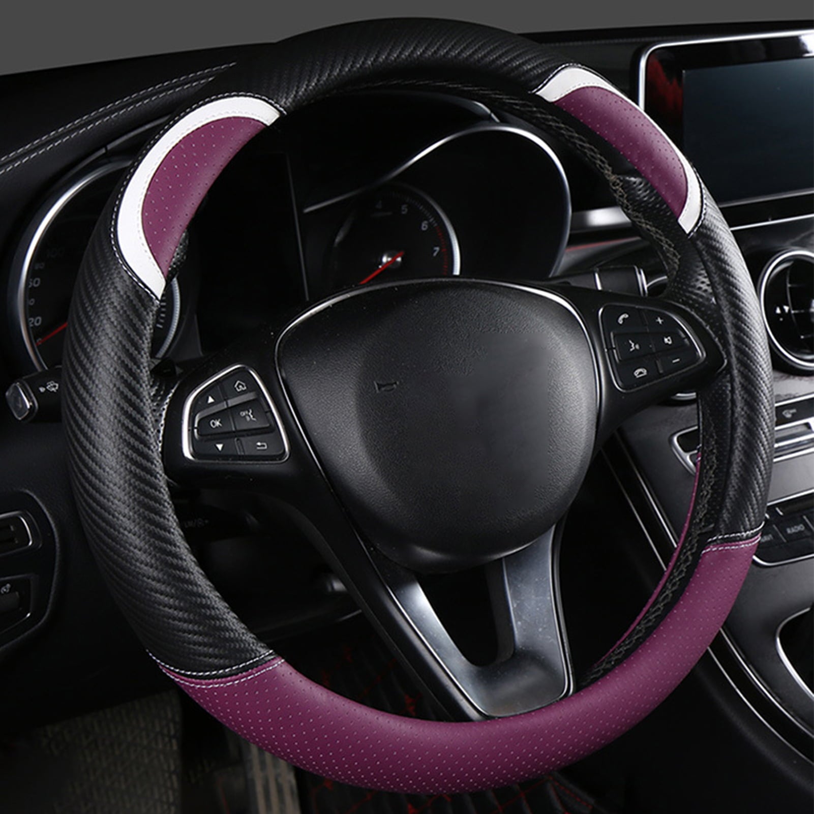 XWQ Steering Wheel Cover Sweat-proof Breathable Universal Carbon Fiber Anti-skid Car Steering Cover for Driver