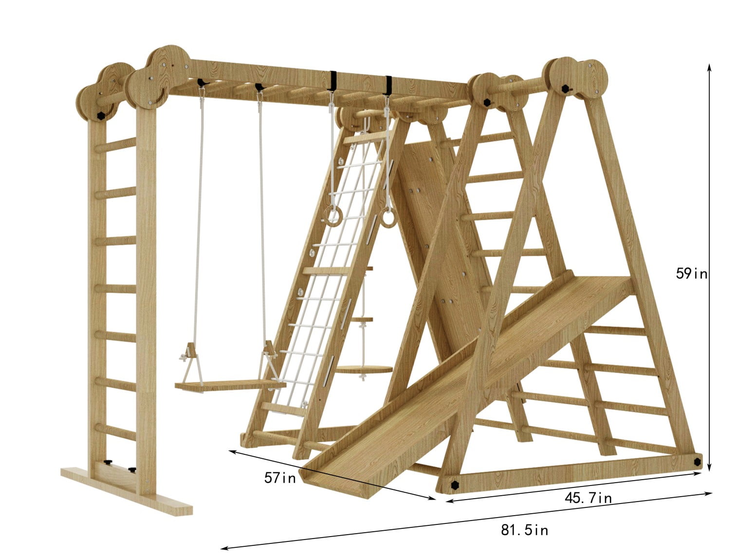 Avenlur Chestnut - The Ultimate Indoor 7-in-1 Playset and Foldable Jungle Gym for Kids Aged 2-8 with Slide, Rock Climb Wall, Climbing Ladder, Rope Net, Monkey Bars, Swing, and Ninja Ring - USA Company