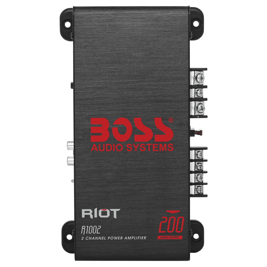 BOSS Audio Systems R1002 Riot Series Car Audio Stereo Amplifier - 200 High Output, 2 Channel, Class A/B, 2/4 Ohm Stable, Low/High Level Inputs, Full Range, Subwoofer