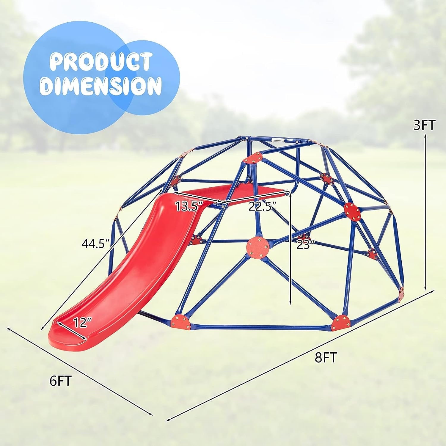 OLAKIDS Climbing Dome with Slide, Kids Outdoor Jungle Gym Geodesic Climber, Steel Frame, 8FT Climb Structure Backyard Playground Center Equipment for Toddlers 3-8