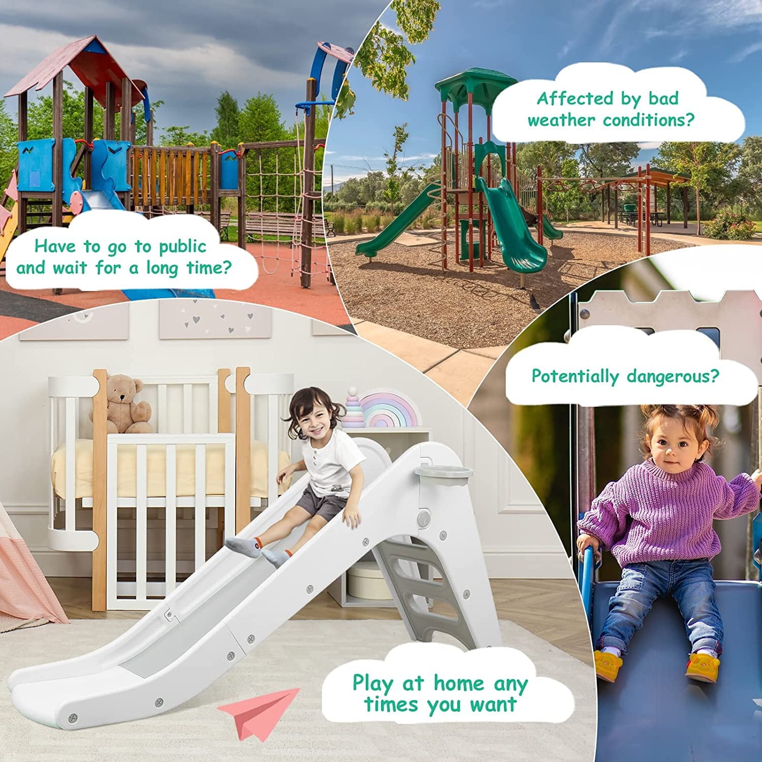 Arlopu Sturdy Kids Slide, Toddler Slide Play Climber with Basketball Hoop & Ball, Indoor Outdoor Playground Playset