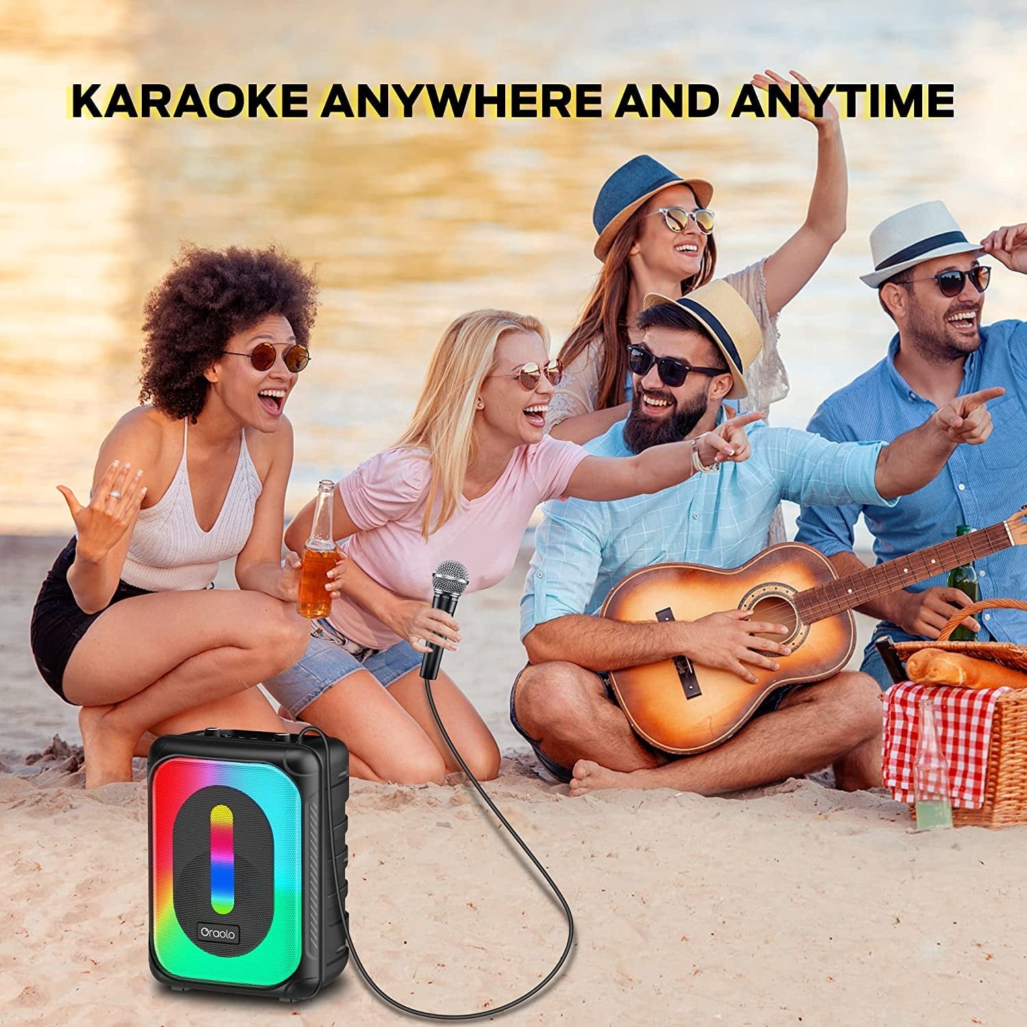 Bluetooth Speaker Wireless with Lights, Oraolo Roller Loud Bluetooth Speaker 40W Portable Speaker, Wireless Outdoor Speakers TWS Pairing for Outdoor 24H Playtime, Built-in Mic, Support TF Card USB AUX